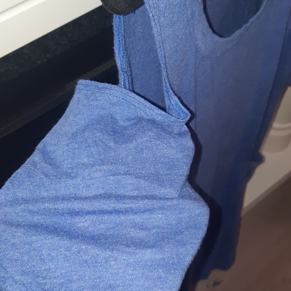 Vintage "Chalet" Blue Cold Shoulder 2 PC Short Sleeve Women's Top/Dress & Pant - Picture 3 of 8